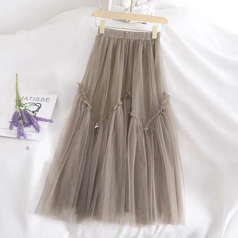 Bow, elastic waist gauze skirt, CHIC, autumn and winter bottom skirt, girl skirt, loose skirt  3529