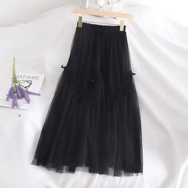 Bow, elastic waist gauze skirt, CHIC, autumn and winter bottom skirt, girl skirt, loose skirt  3529