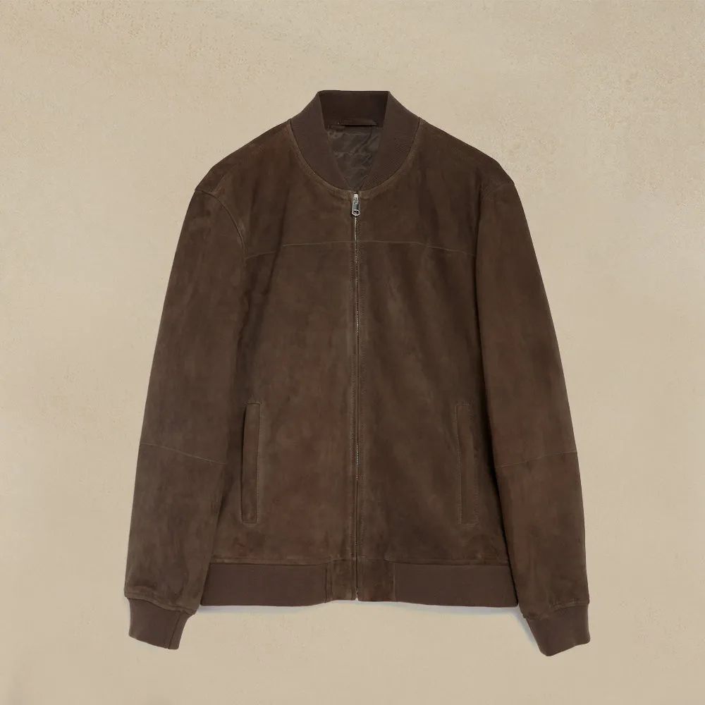 Brown suede Bomber Jacket For Men