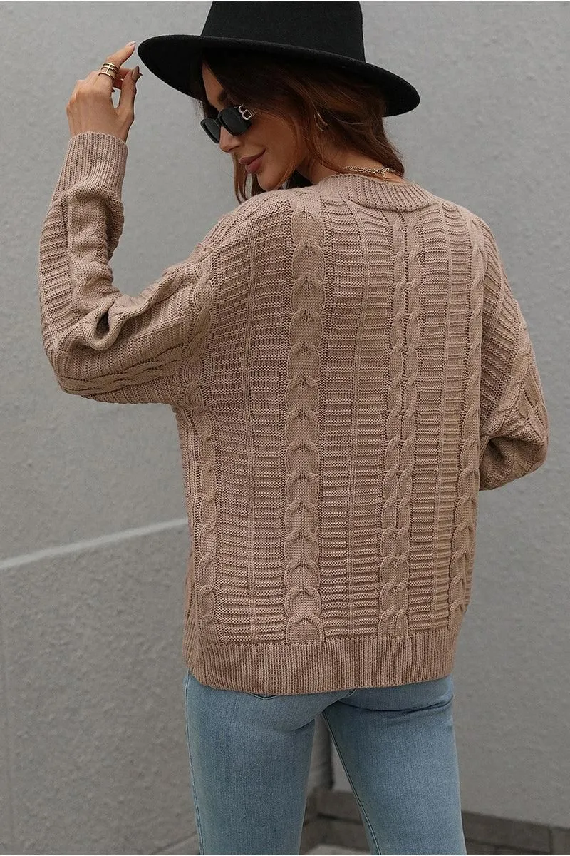 BUTTON DOWN CABLE KNIT CASUAL CARDIGAN