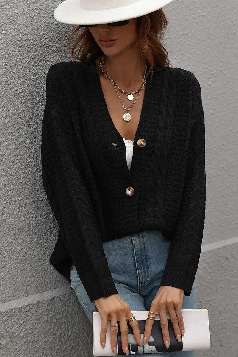 BUTTON DOWN CABLE KNIT CASUAL CARDIGAN