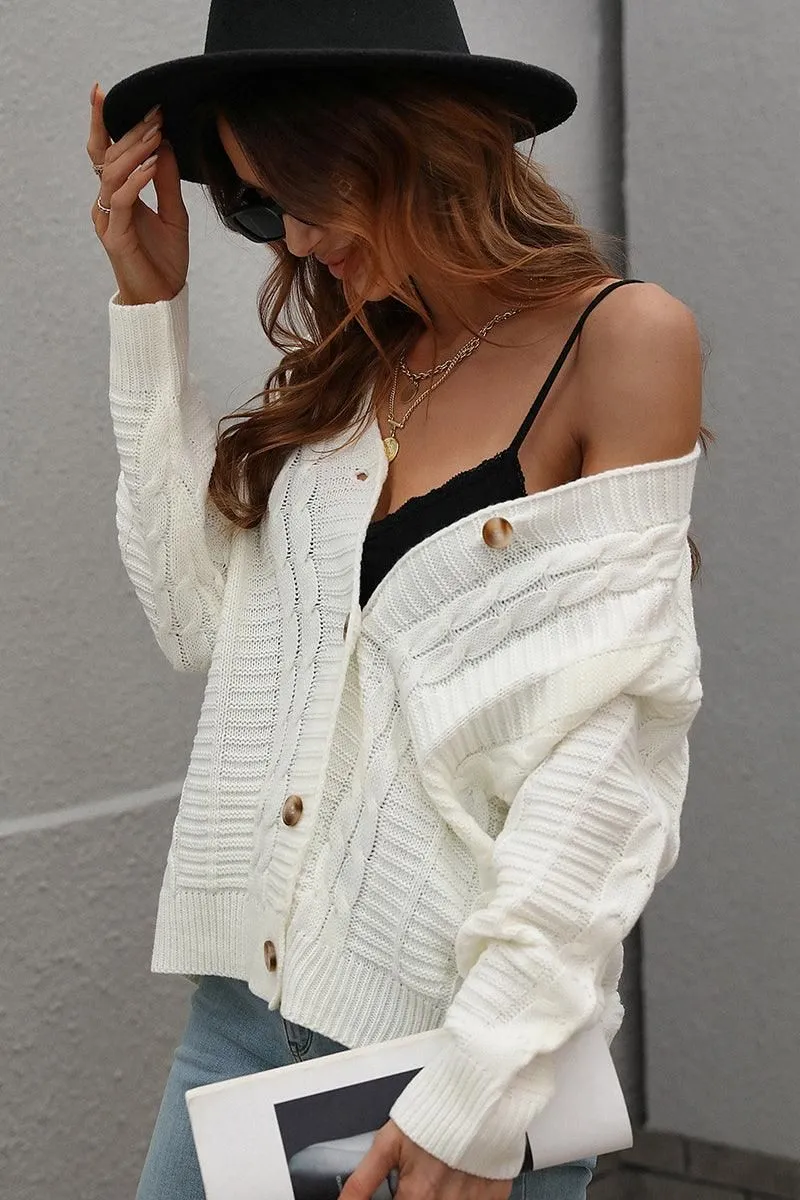 BUTTON DOWN CABLE KNIT CASUAL CARDIGAN