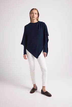 Cape Poncho Zarina - Bleu Marine - 100% Cachemire Oeko-Tex - Femme