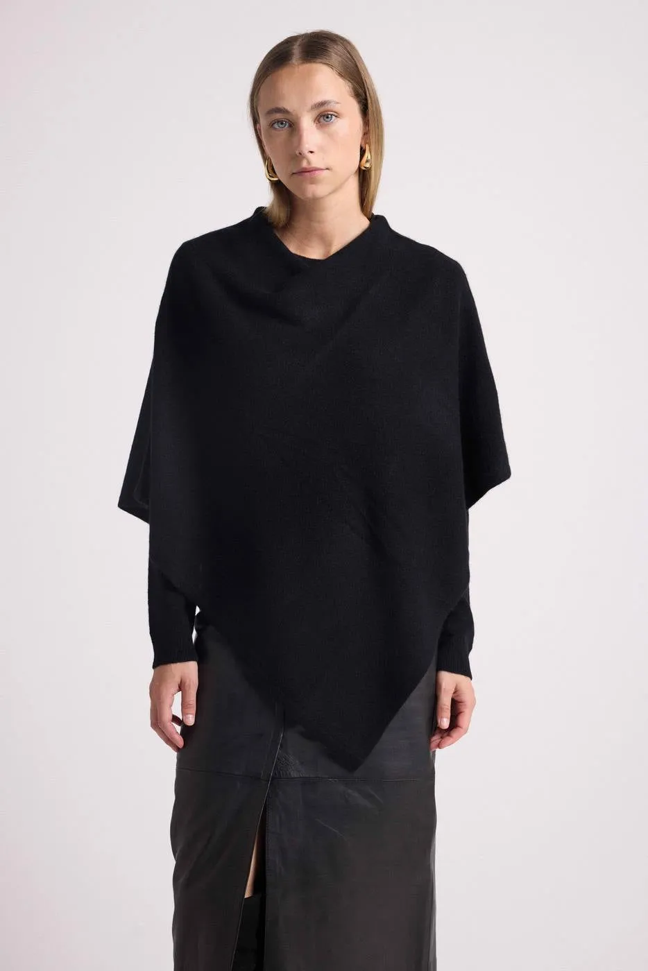 Cape Poncho Zarina - Noir - 100% Cachemire Oeko-Tex - Femme