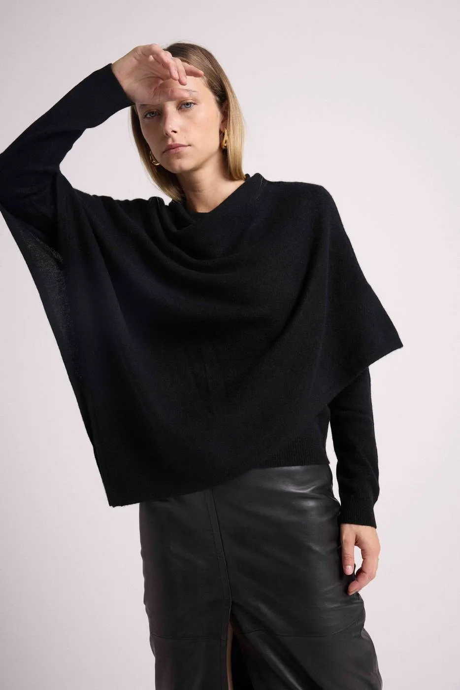 Cape Poncho Zarina - Noir - 100% Cachemire Oeko-Tex - Femme