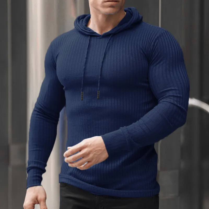 Casual Solid Color Hooded Long-Sleeved Knitted Sweatshirt