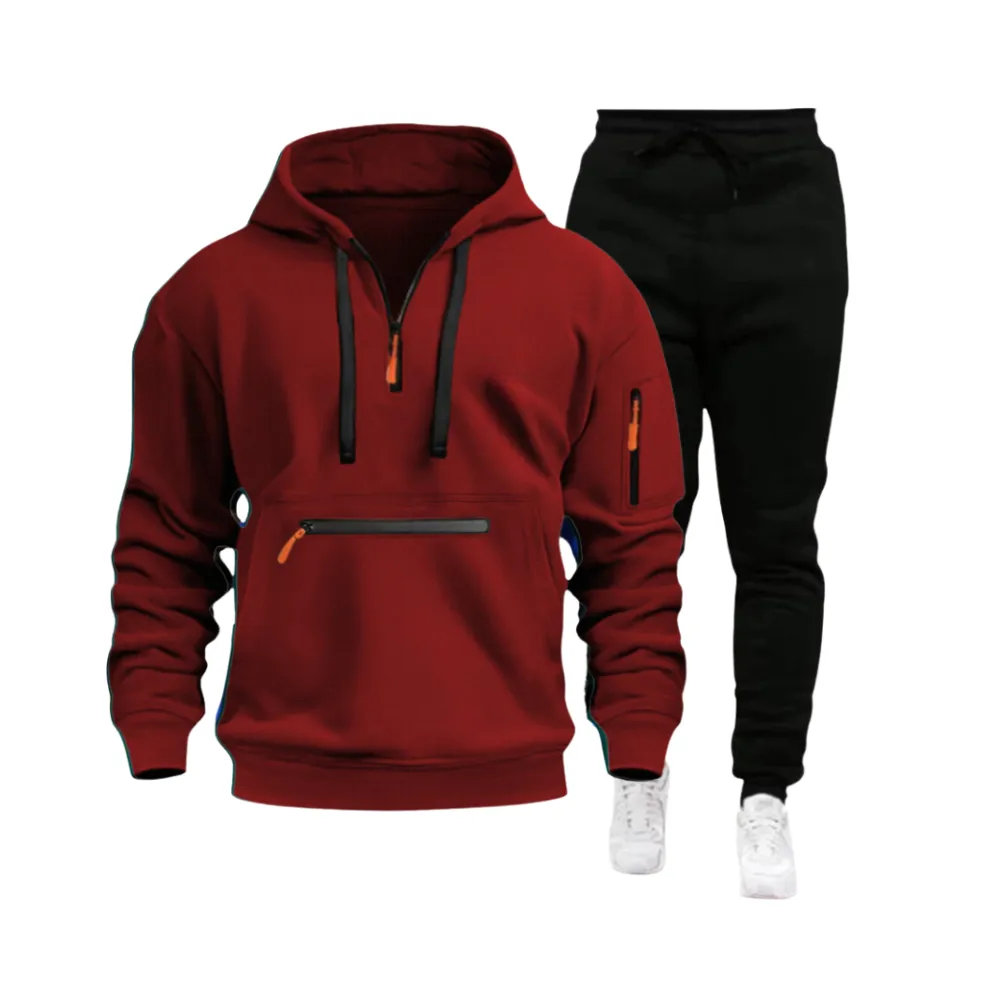 CASUAL SPORTS MULTI ZIPPER ARM POCKET MEN'S SWEATSHIRT HOODIE OUTFIT