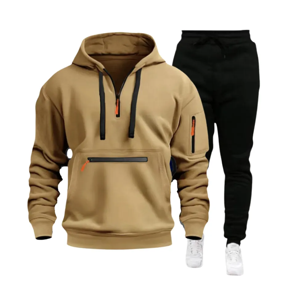 CASUAL SPORTS MULTI ZIPPER ARM POCKET MEN'S SWEATSHIRT HOODIE OUTFIT