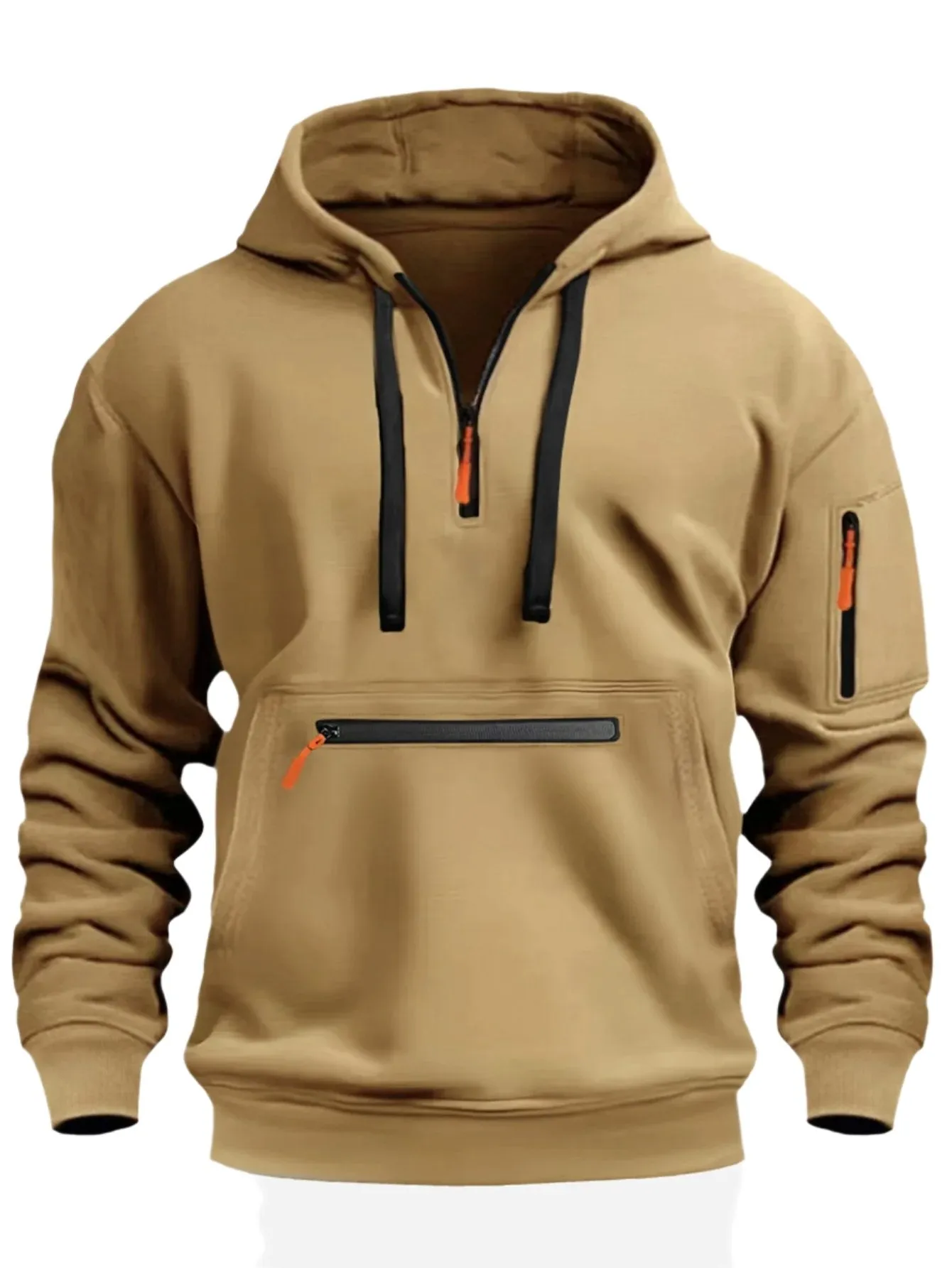 CASUAL SPORTS MULTI ZIPPER ARM POCKET MEN'S SWEATSHIRT HOODIE