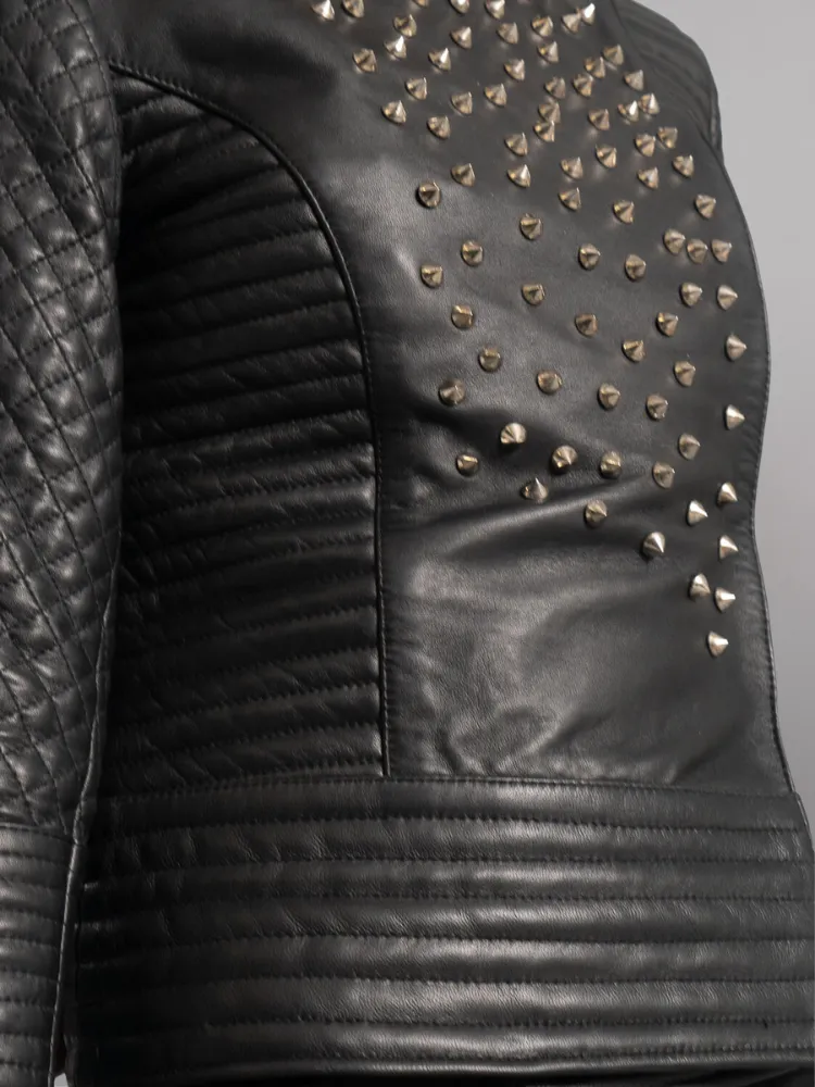 Celeste Studded Black Leather Jacket