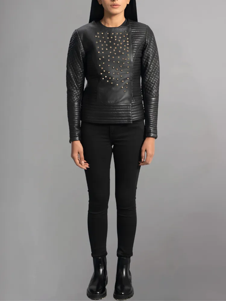 Celeste Studded Black Leather Jacket