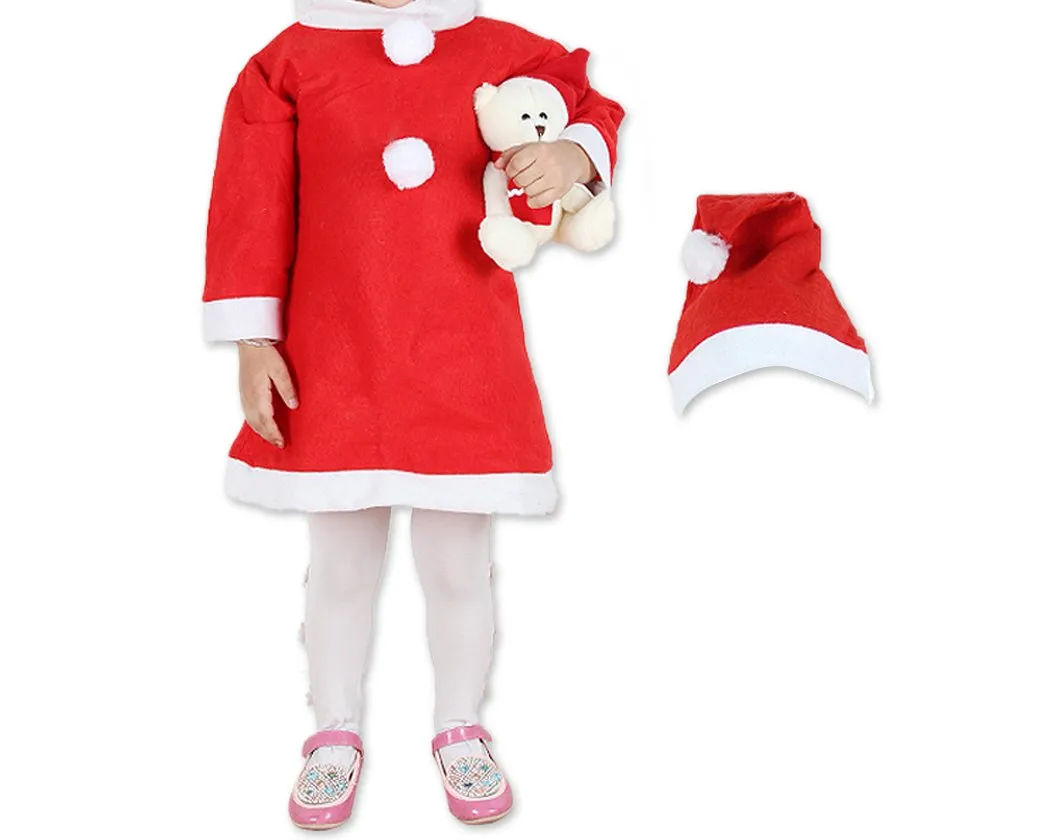 Child Girls Santa Claus Costume Christmas Dress Set  - Red