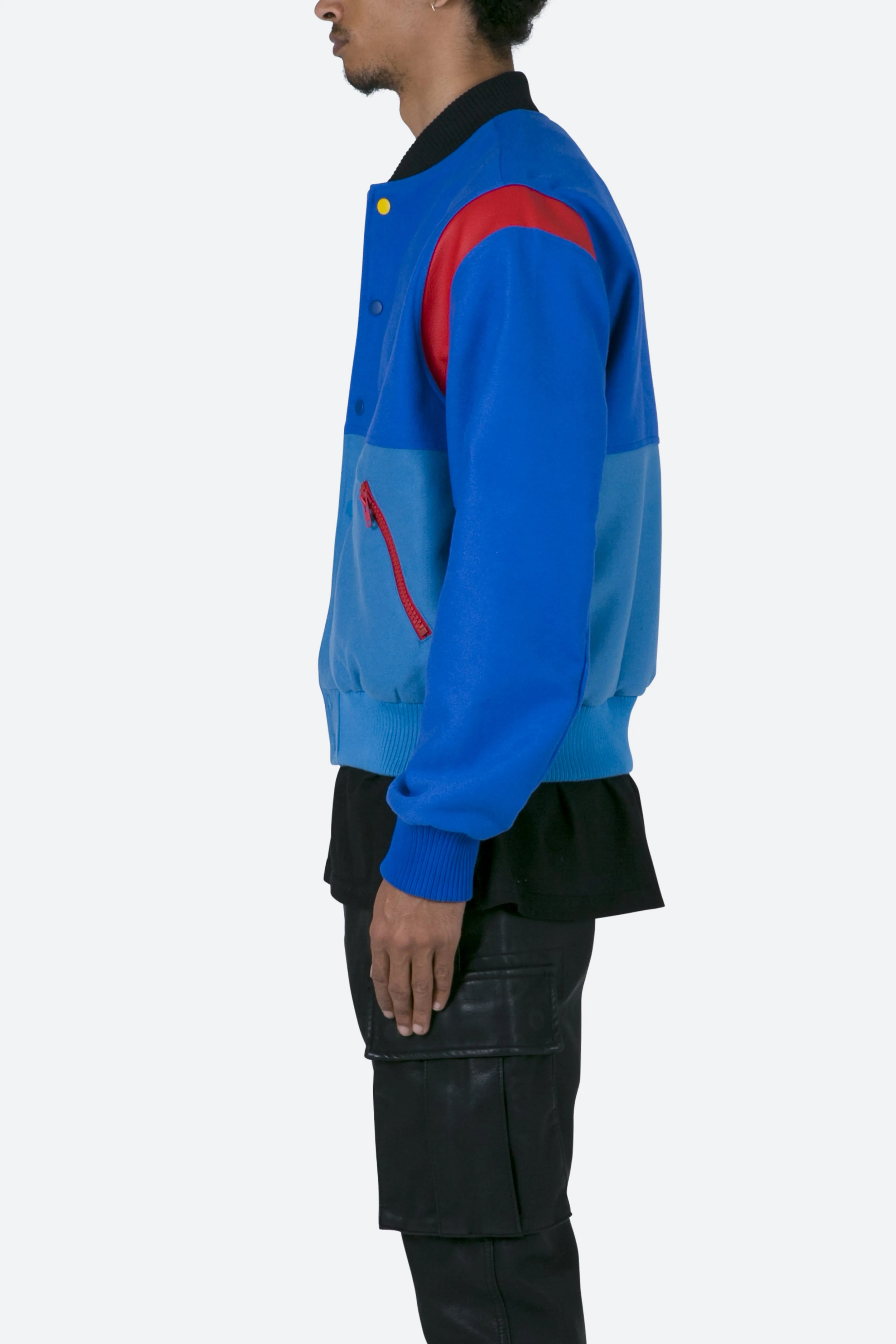 Color Block Varsity Jacket - Blue