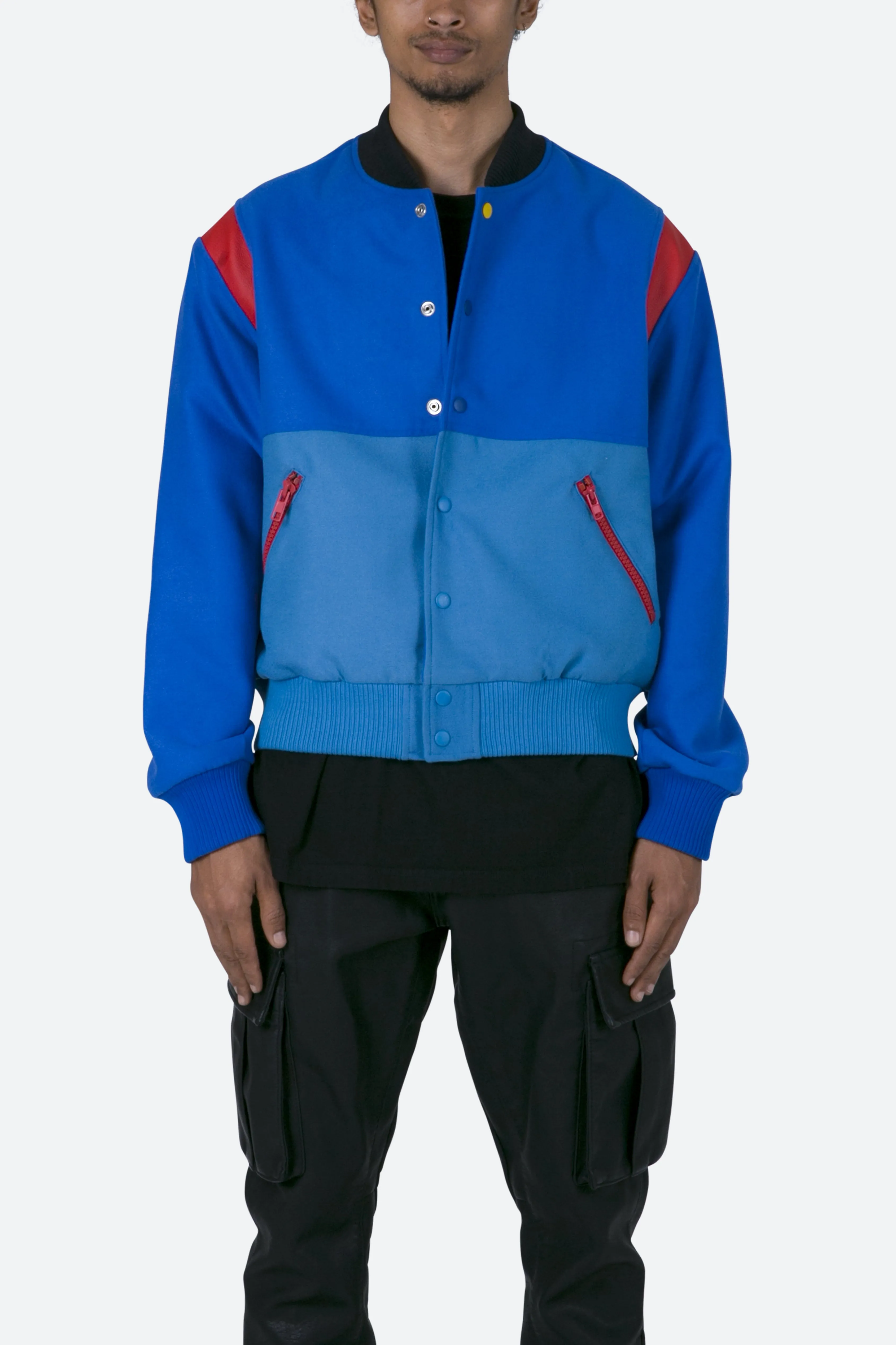 Color Block Varsity Jacket - Blue