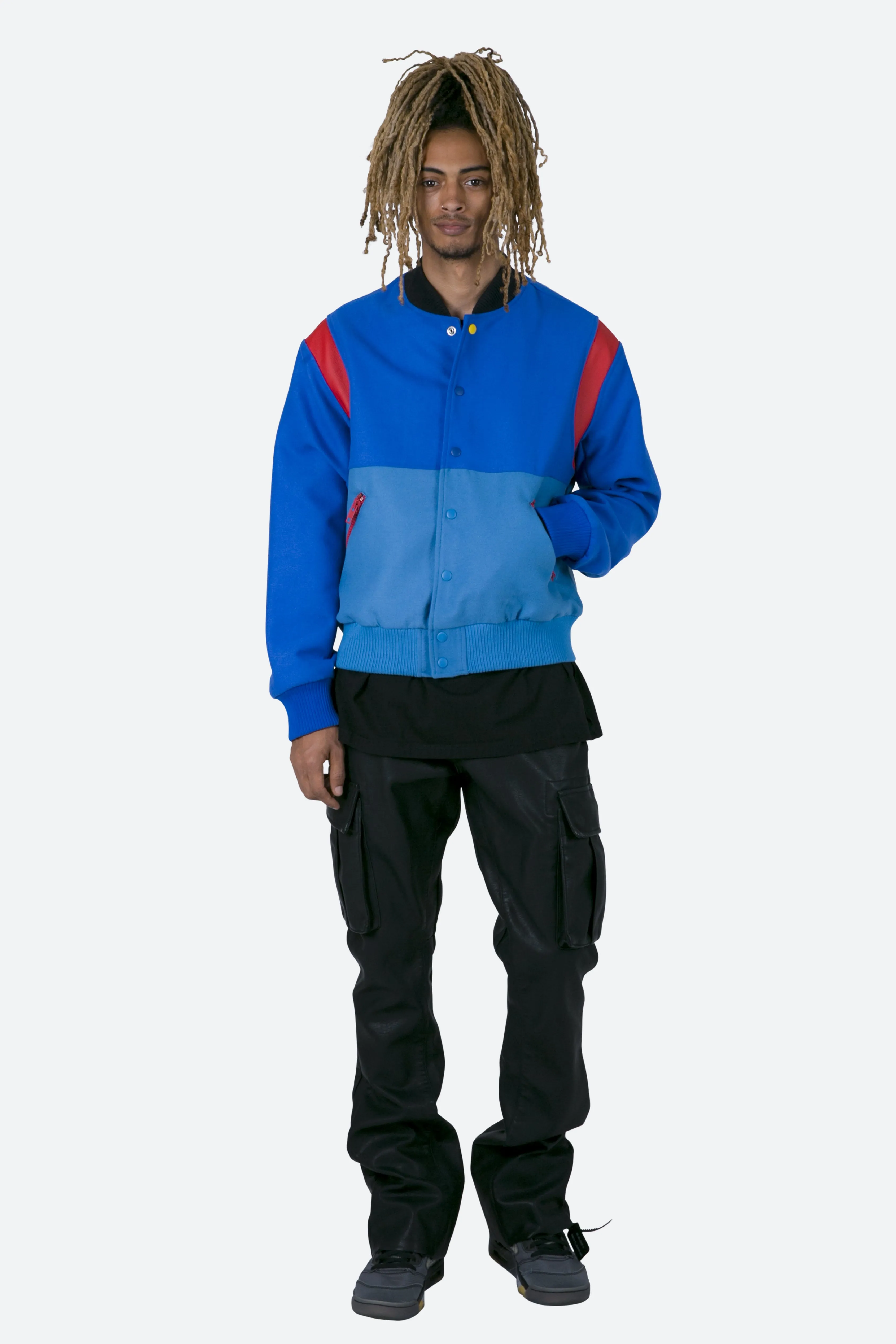 Color Block Varsity Jacket - Blue