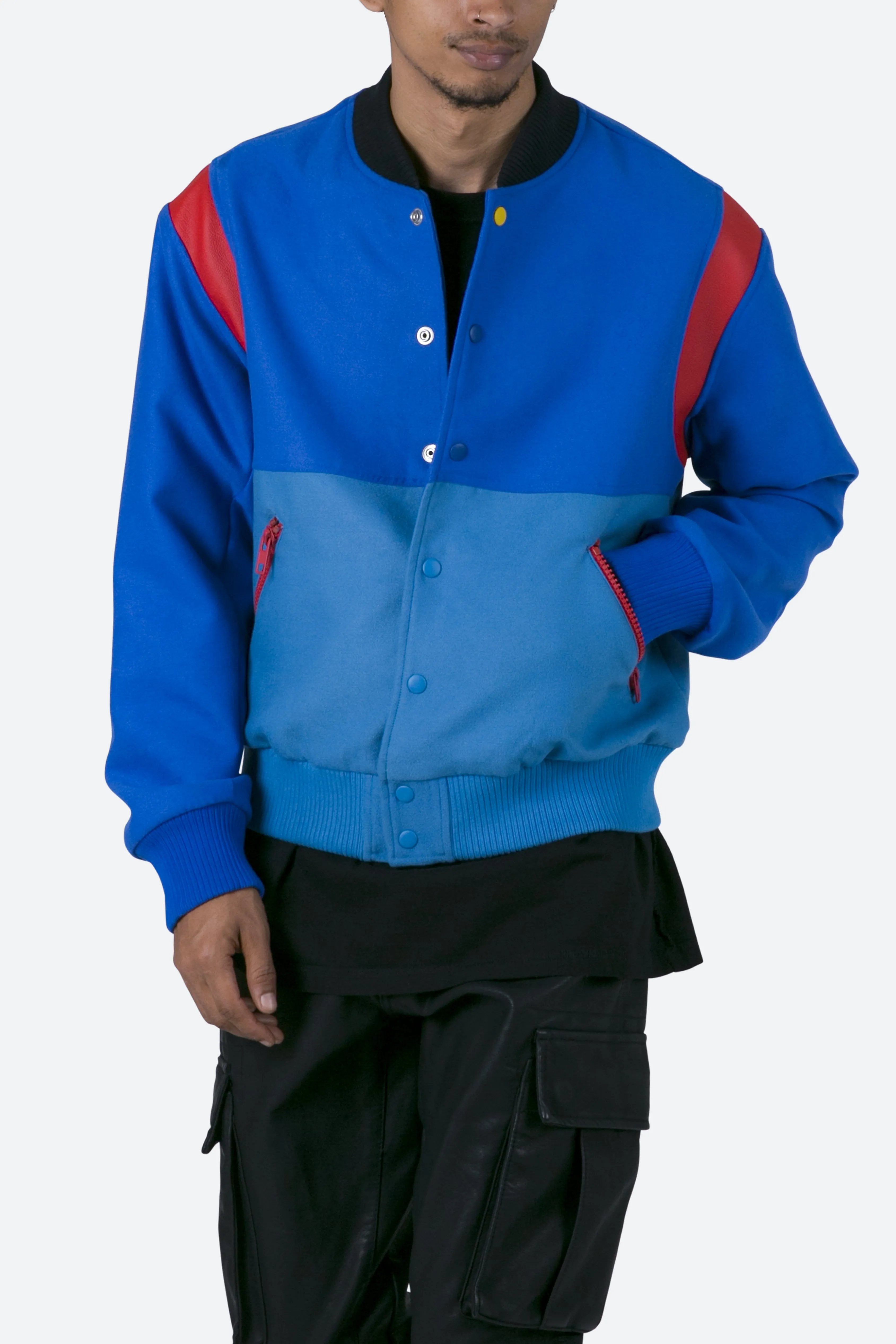 Color Block Varsity Jacket - Blue