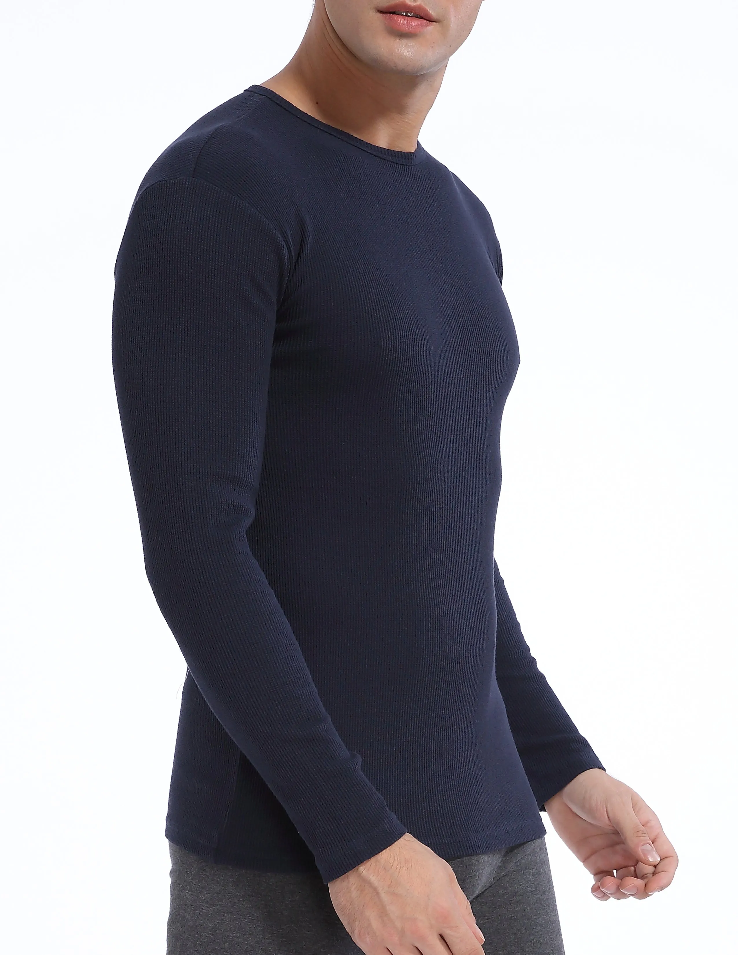 Comfneat Men's 2-Pack Thermal Long Sleeve Undershirt Waffle Knit Soft Comfy Crew Neck Underwear Top