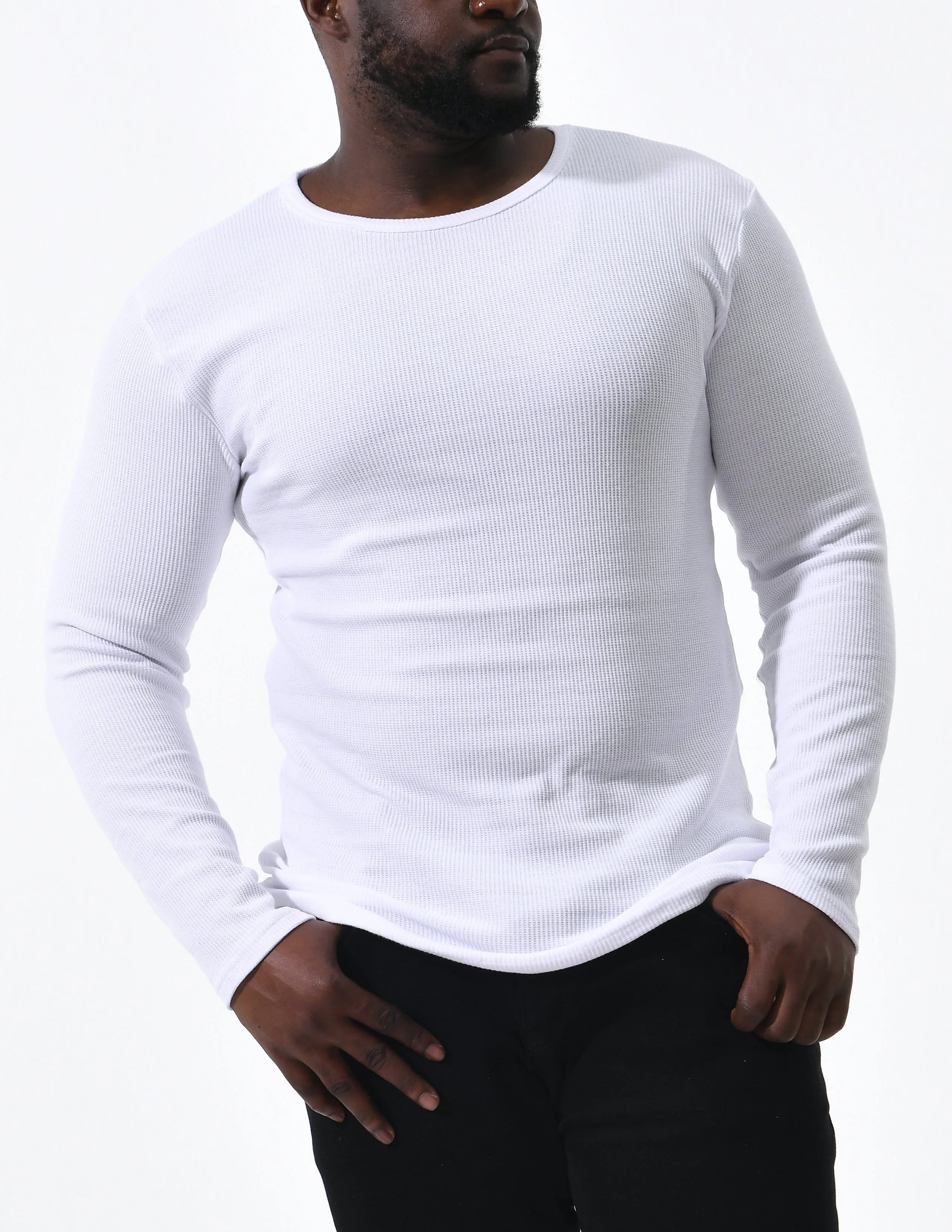 Comfneat Men's 2-Pack Thermal Long Sleeve Undershirt Waffle Knit Soft Comfy Crew Neck Underwear Top