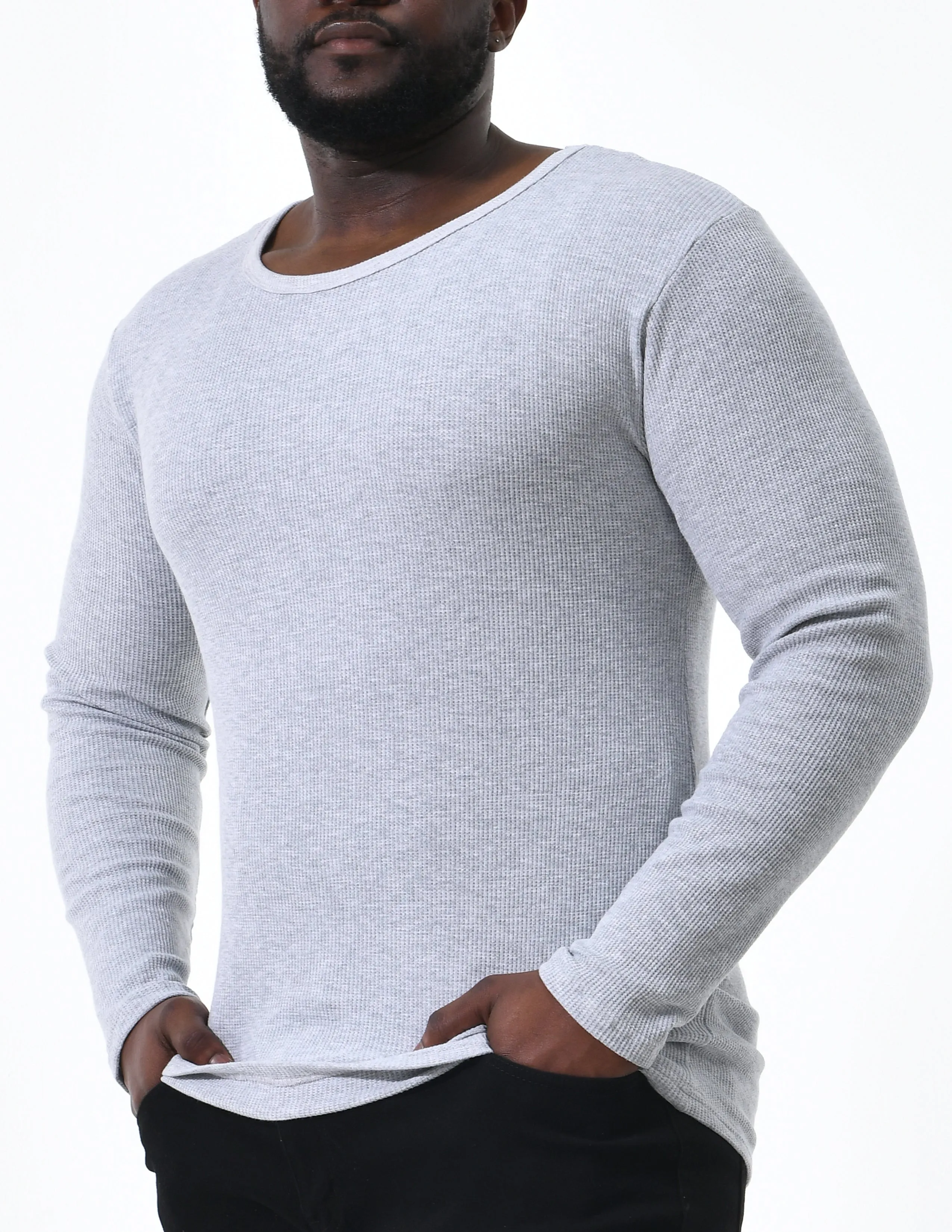 Comfneat Men's 2-Pack Thermal Long Sleeve Undershirt Waffle Knit Soft Comfy Crew Neck Underwear Top