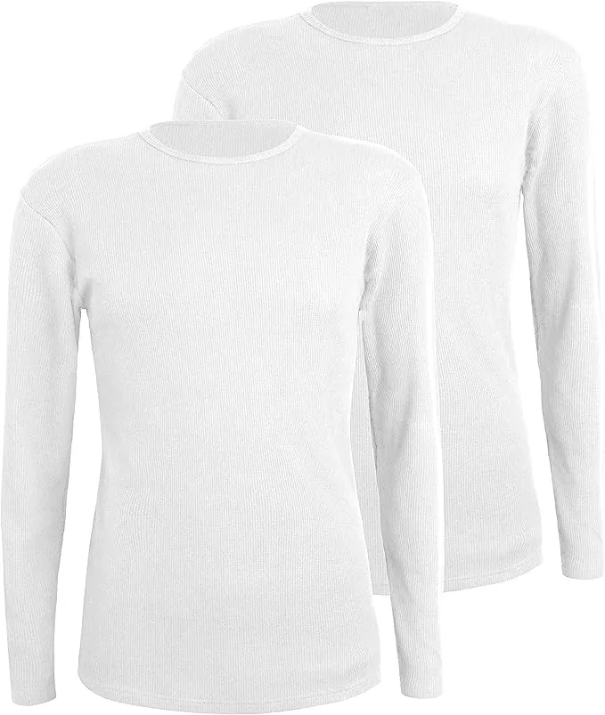 Comfneat Men's 2-Pack Thermal Long Sleeve Undershirt Waffle Knit Soft Comfy Crew Neck Underwear Top