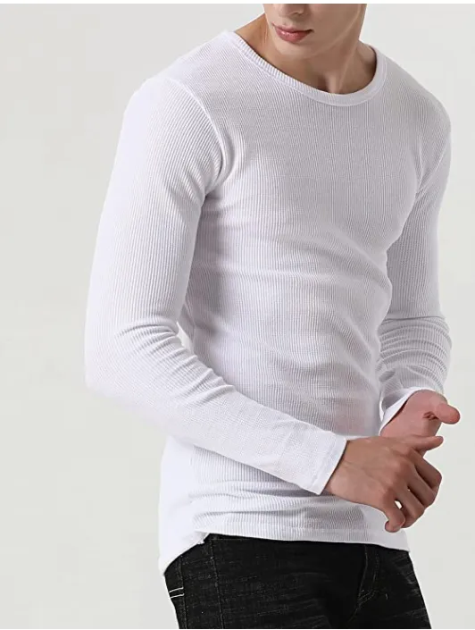 Comfneat Men's 2-Pack Thermal Long Sleeve Undershirt Waffle Knit Soft Comfy Crew Neck Underwear Top