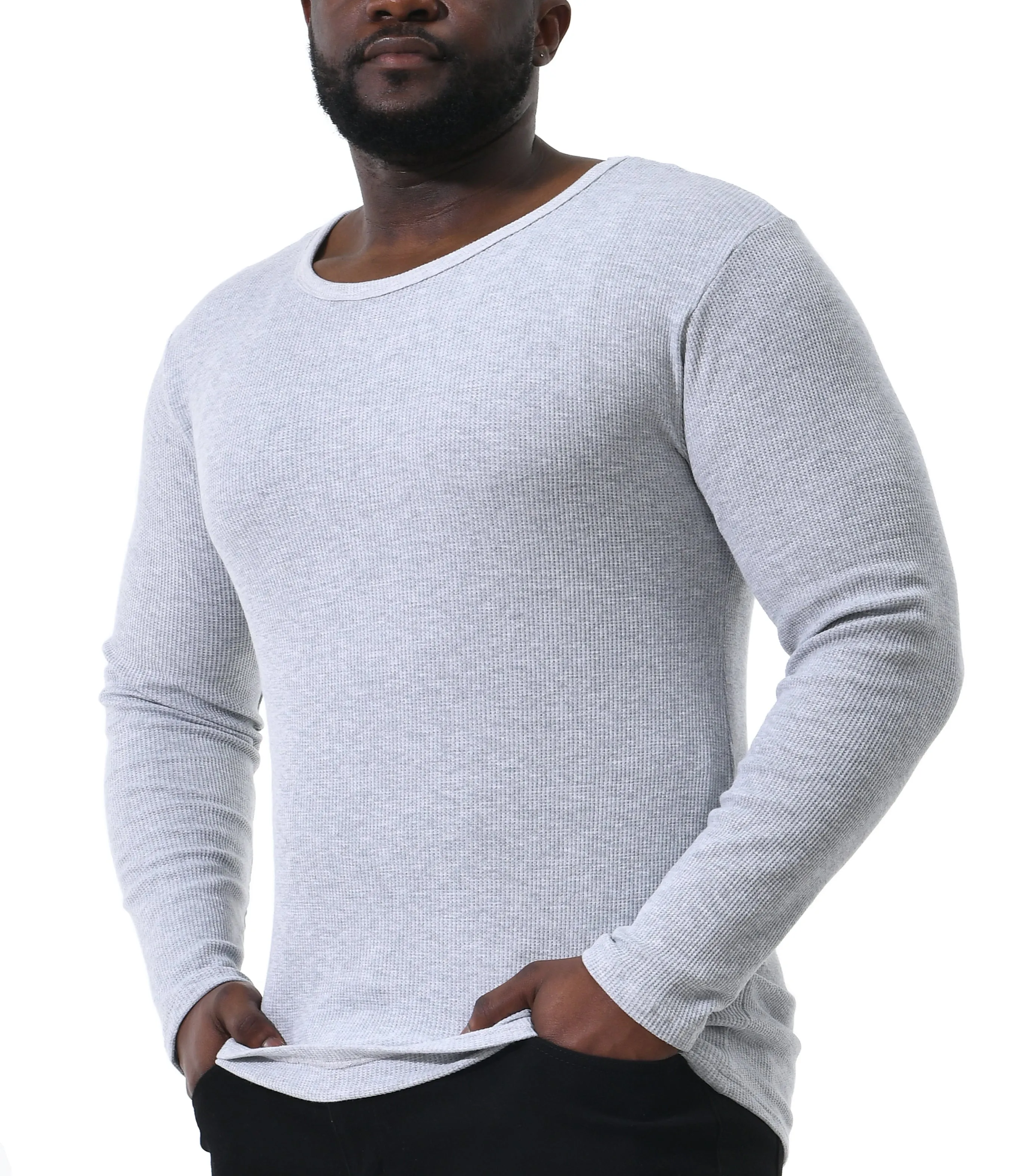 Comfneat Men's 2-Pack Thermal Long Sleeve Undershirt Waffle Knit Soft Comfy Crew Neck Underwear Top