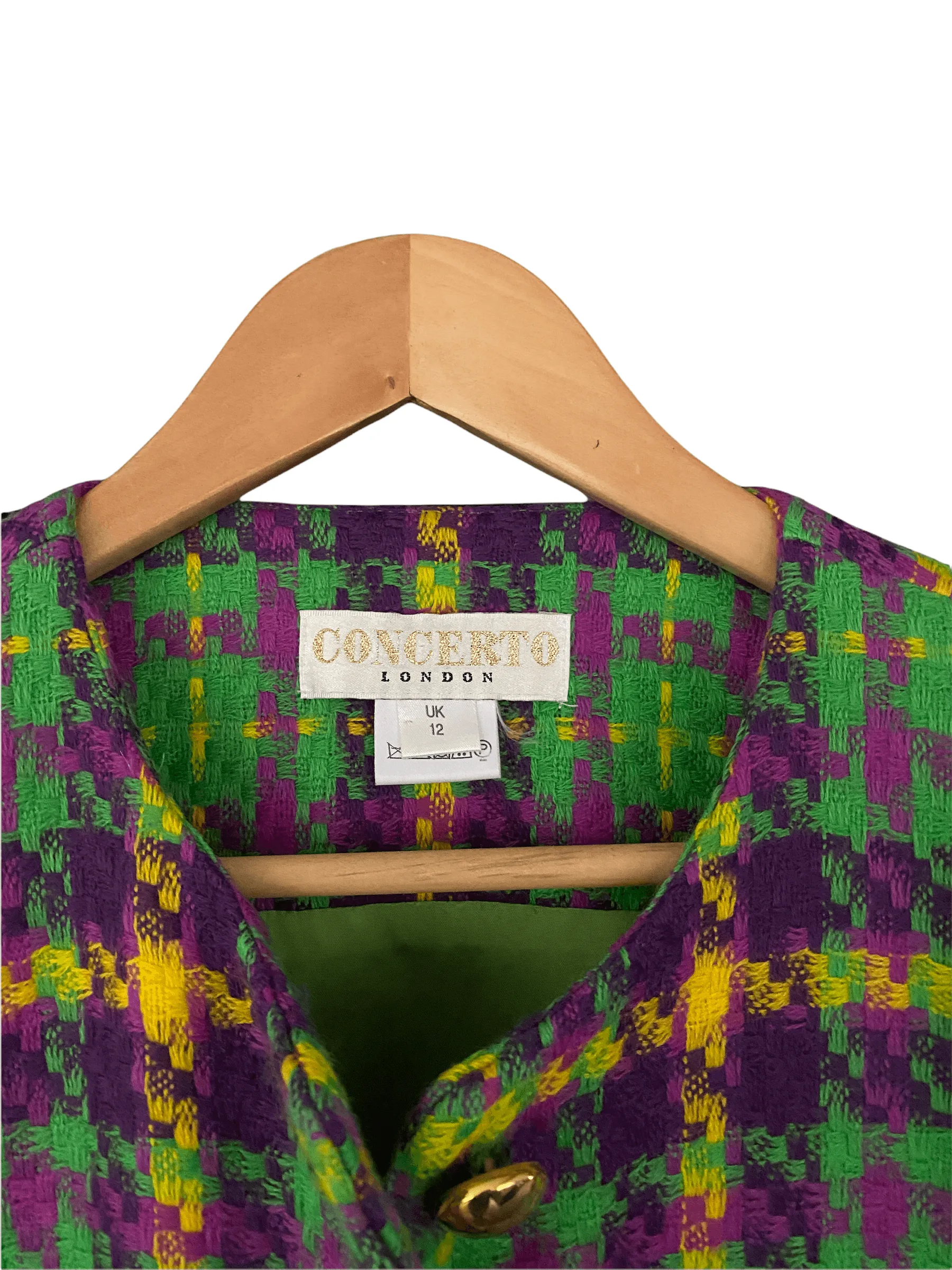 Concerto London Jacket 100% Wool woven Green and Purple Check UK Size 12