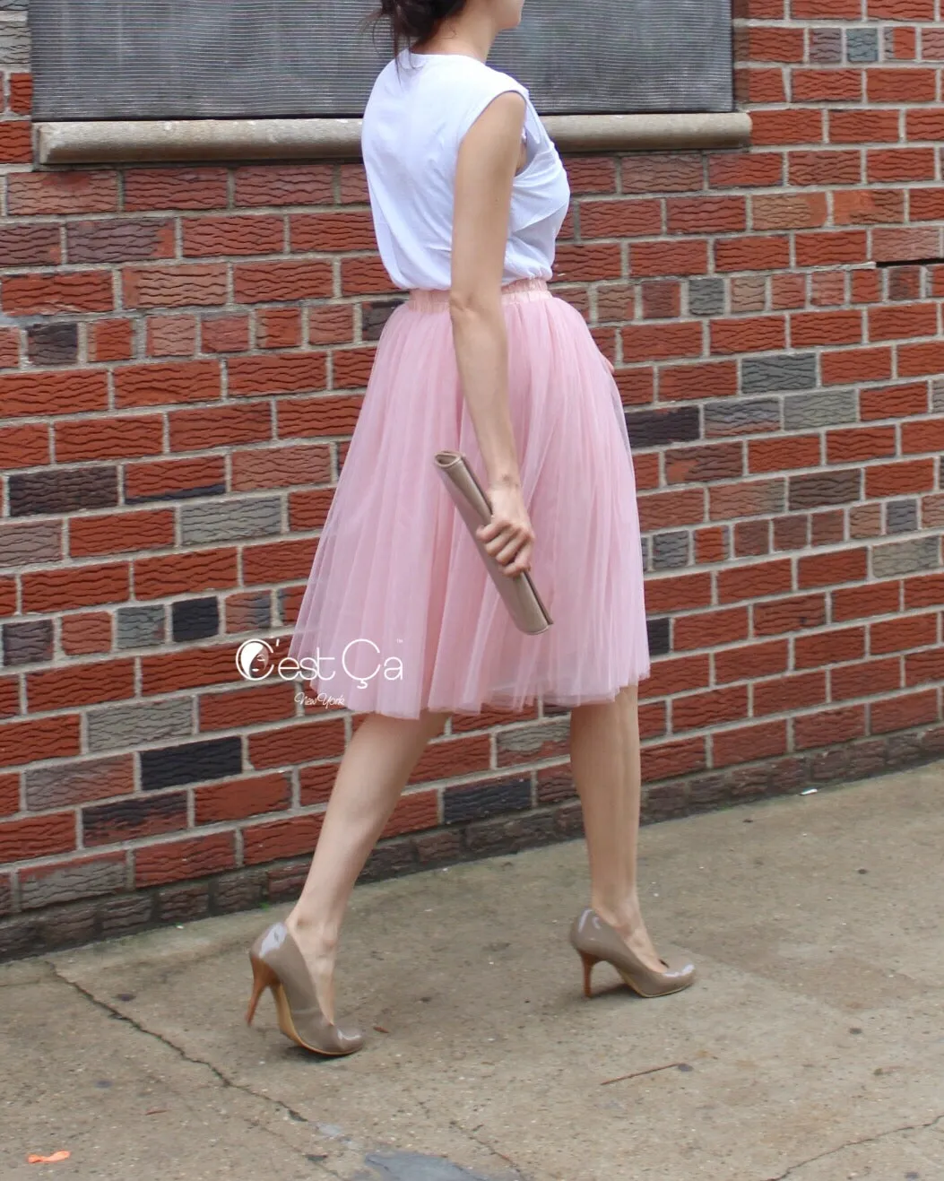 Corinne Gray Pink Soft Tulle Skirt - Midi