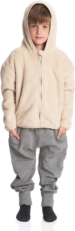 Cozy Explorer: Boys Sherpa Jacket - Soft Zip-Up Winter Embrace for Kids & Toddler, Off-White