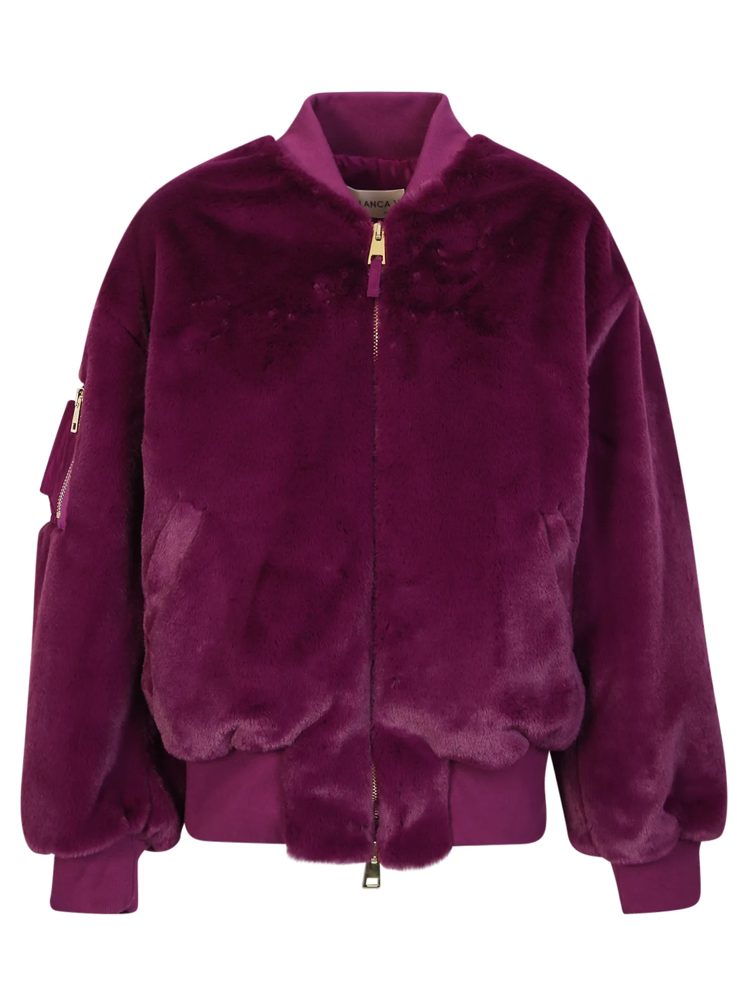 Cruelty-free fur bomber jacket bordeaux