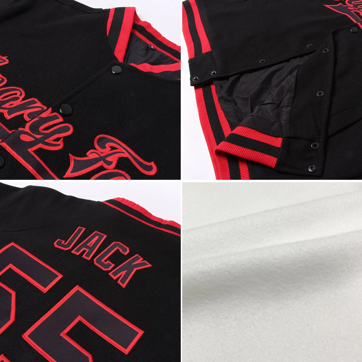 Custom White Black Pinstripe Red Bomber Full-Snap Varsity Letterman Jacket