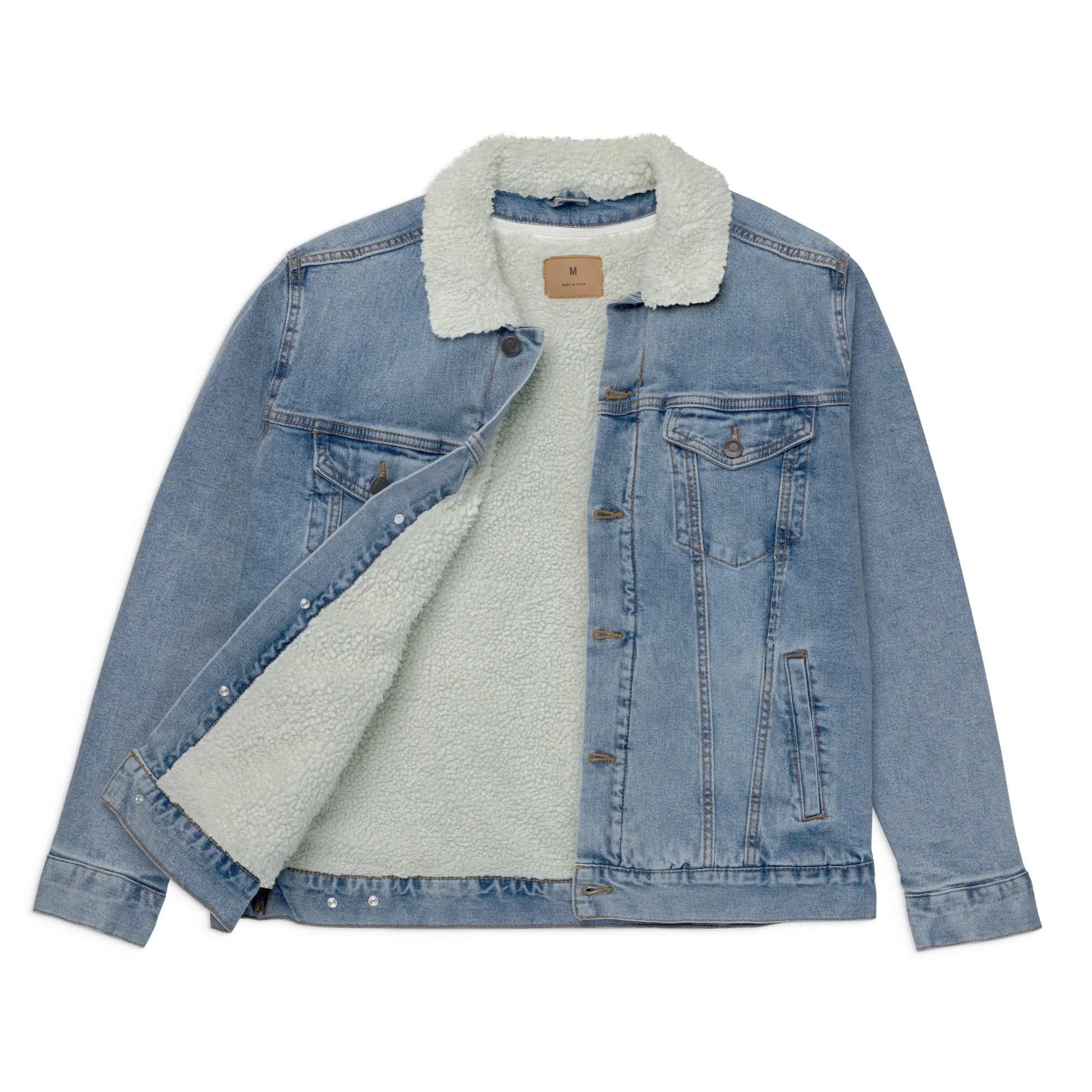 Denim Sherpa Jacket with Embroidered Book Club Logo