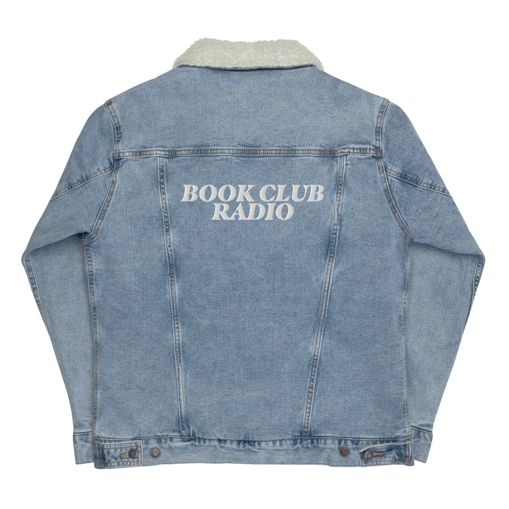 Denim Sherpa Jacket with Embroidered Book Club Logo