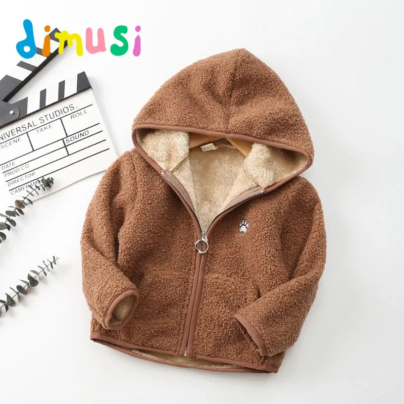 DIMUSI Winter Boy's Fleece Warm Jackets Children Outdoor Windbreaker Hooded Coats Girls Soft Shell Thermal Jackets Clothing 10Y