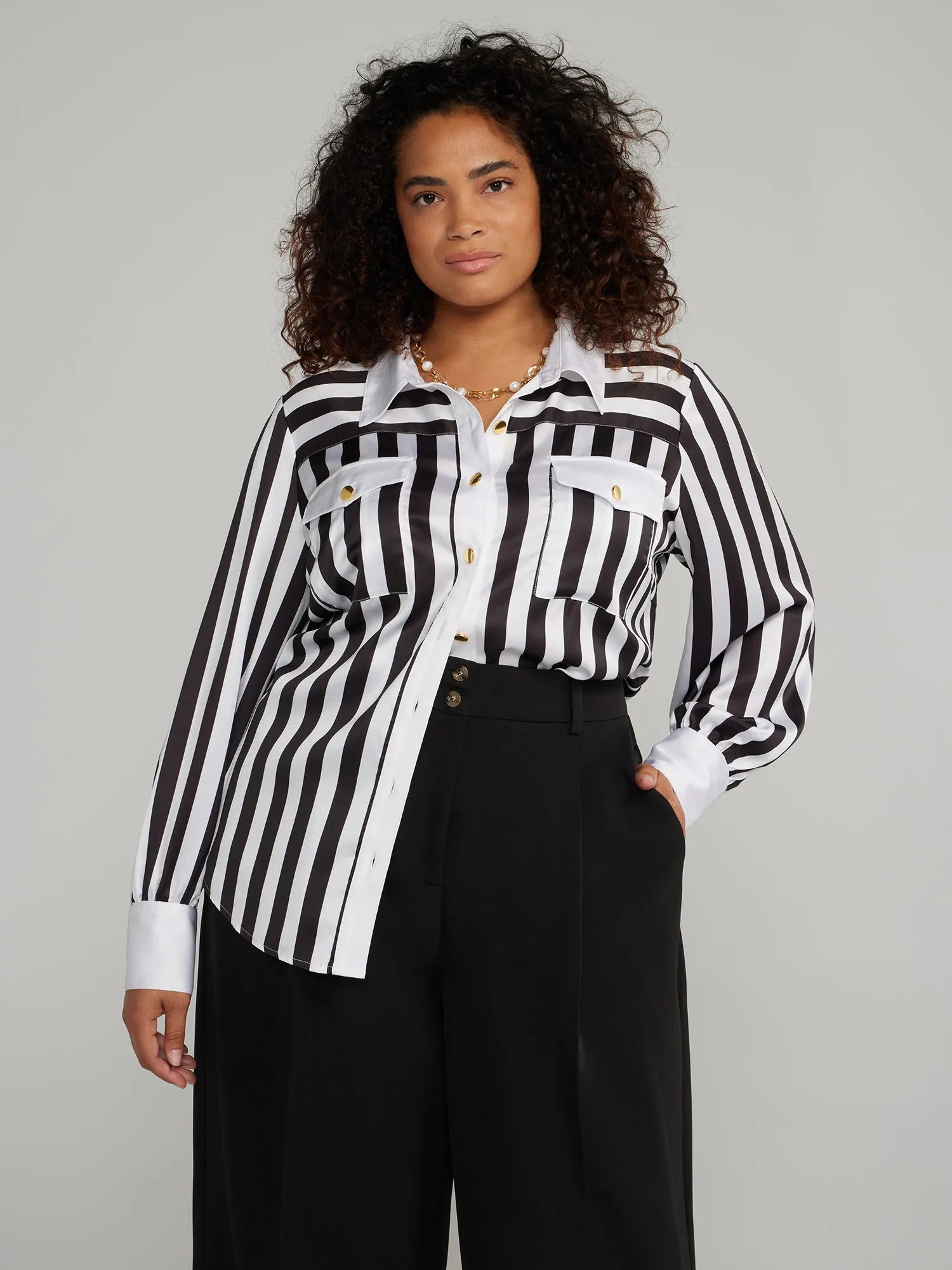 Double Pocket Striped Button-Down Shirt