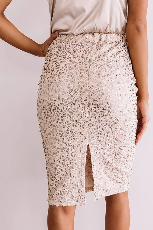 Dramatic Effect Sequin Pencil Skirt in Champagne