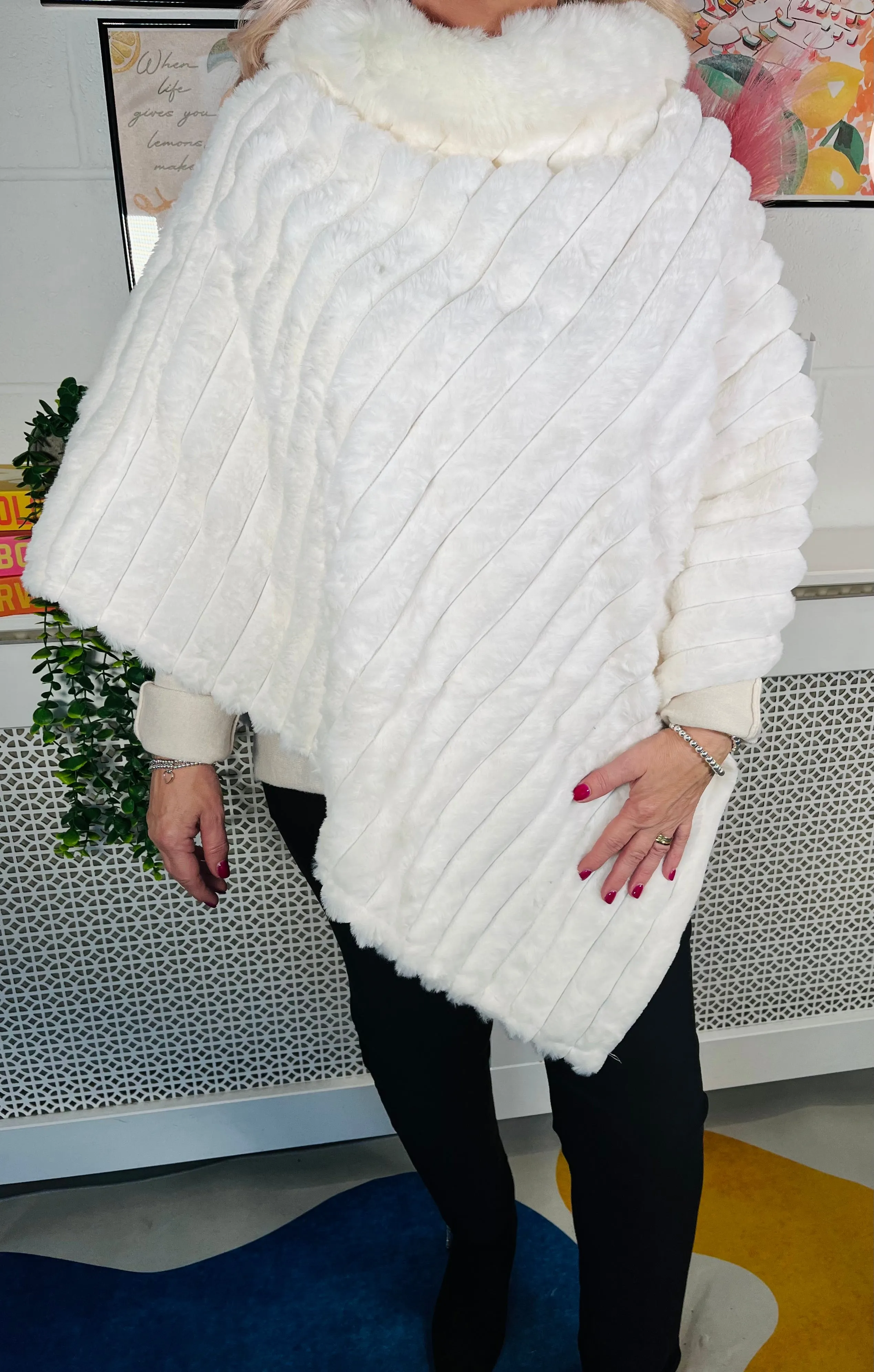 Elsa Faux Fur Poncho - Winter White