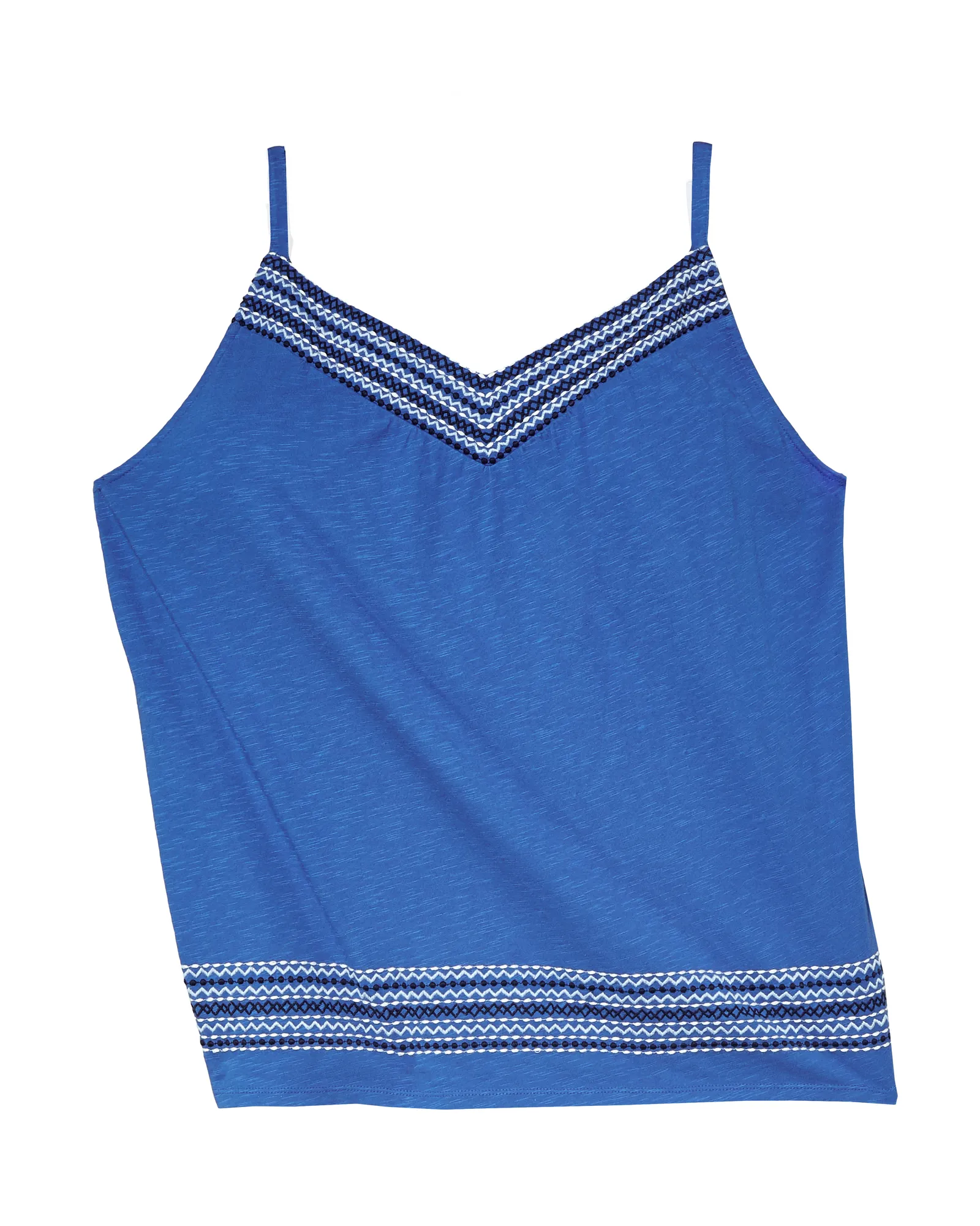 Faith Spaghetti Strap Knit Tank with Embroidery | Azure Blue