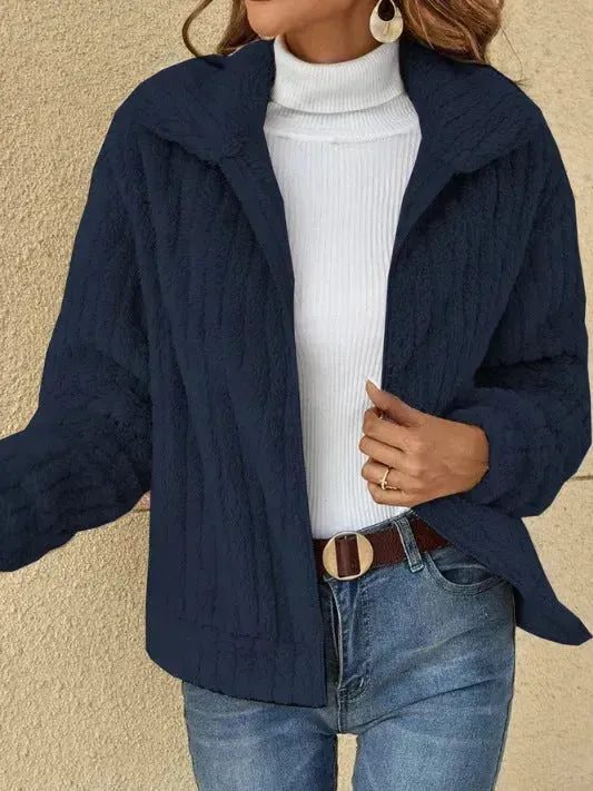 Fall Winter Casual Women Thick Fleece sherpa  Lapel  Cardigan sweater Jacket