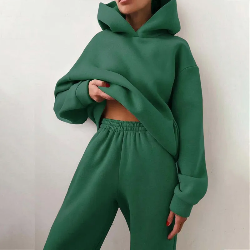 Fashionkova  Women Two Piece Sets Tracksuit 2022 Autumn Casual Solid Long Sleeve Hoodie Sweatshirts Female Fashion Oversized Trouser Suits