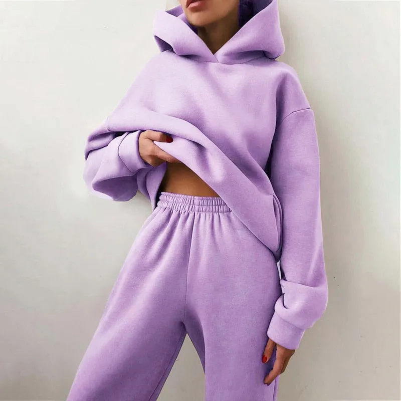 Fashionkova  Women Two Piece Sets Tracksuit 2022 Autumn Casual Solid Long Sleeve Hoodie Sweatshirts Female Fashion Oversized Trouser Suits