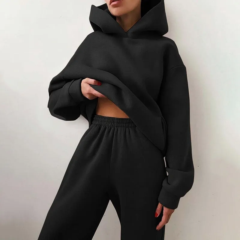 Fashionkova  Women Two Piece Sets Tracksuit 2022 Autumn Casual Solid Long Sleeve Hoodie Sweatshirts Female Fashion Oversized Trouser Suits