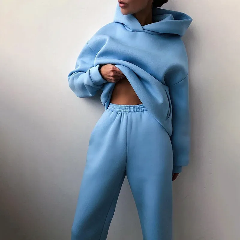 Fashionkova  Women Two Piece Sets Tracksuit 2022 Autumn Casual Solid Long Sleeve Hoodie Sweatshirts Female Fashion Oversized Trouser Suits