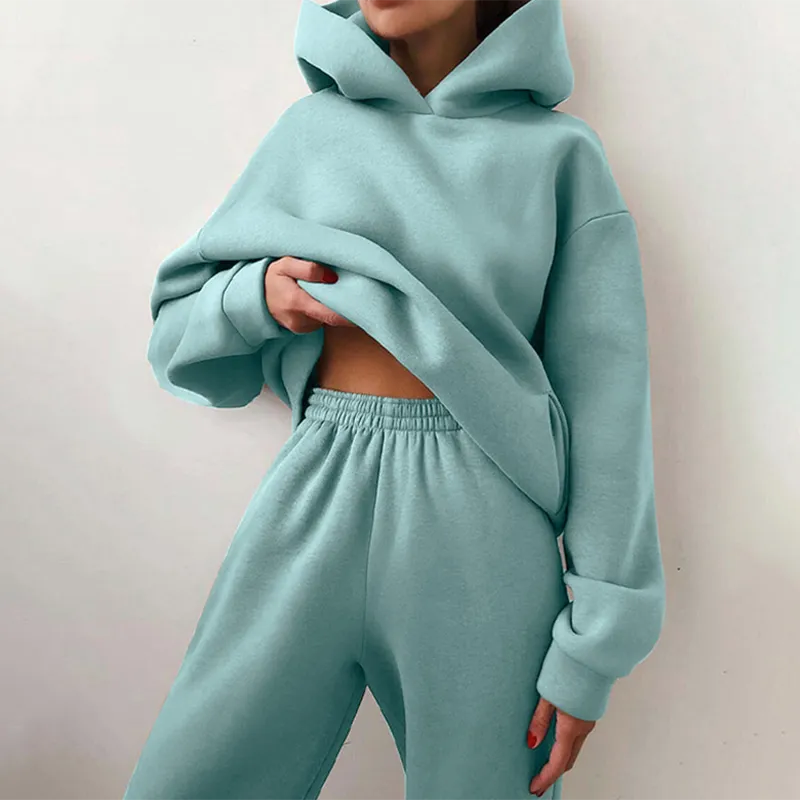 Fashionkova  Women Two Piece Sets Tracksuit 2022 Autumn Casual Solid Long Sleeve Hoodie Sweatshirts Female Fashion Oversized Trouser Suits