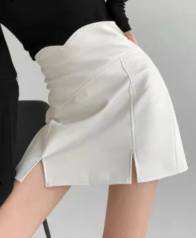 Faux Leather Skirt Female Skinny High Waist Women's Skirt Autumn Sexy Lady PU White Pink Coffee Black Saias Split S-XL