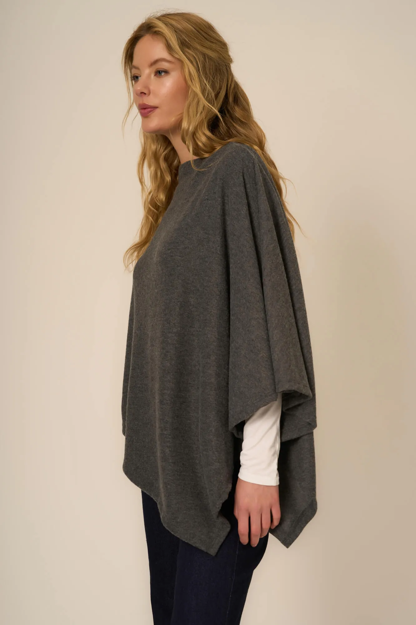 First Rodeo Brushed Poncho - Charcoal