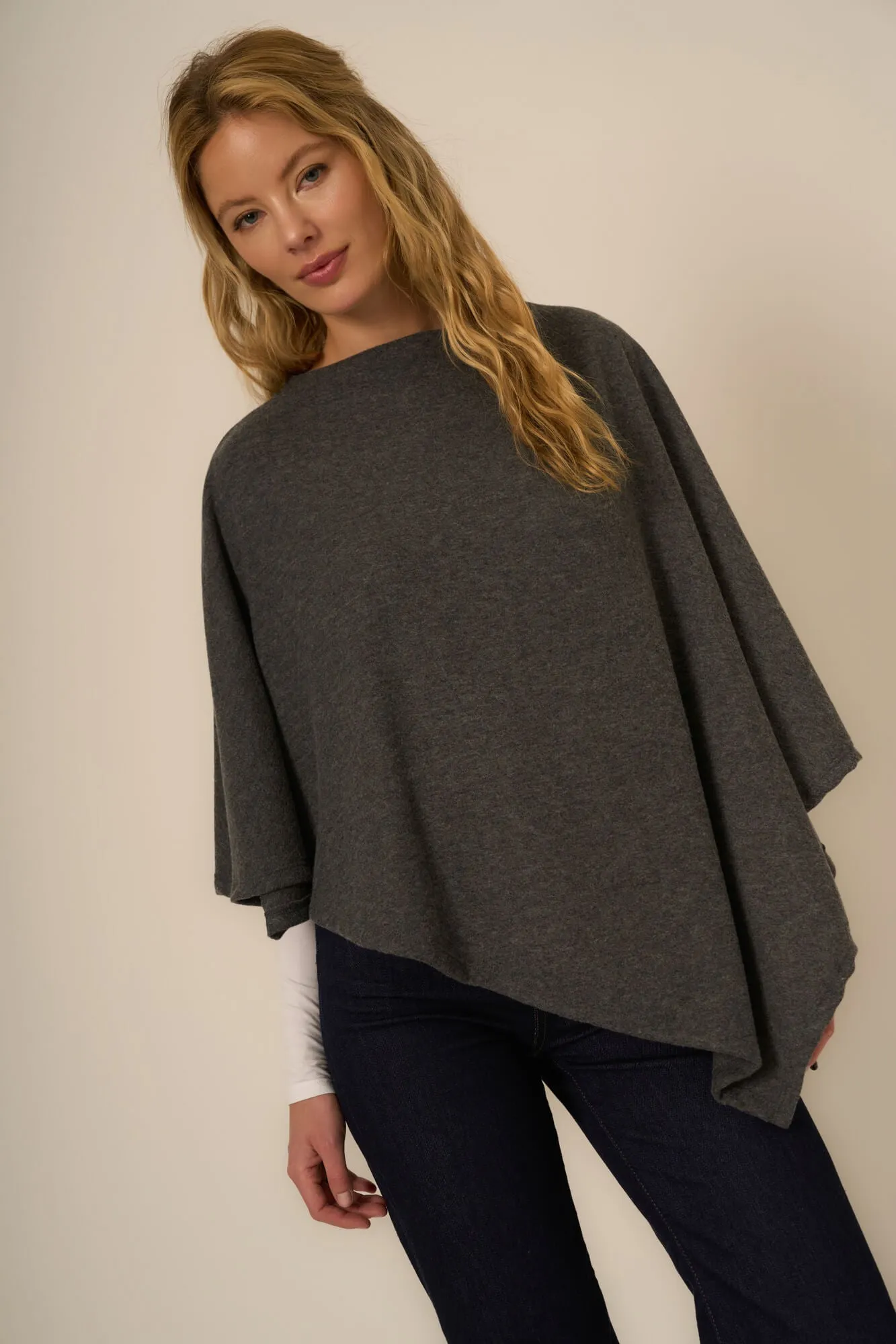 First Rodeo Brushed Poncho - Charcoal