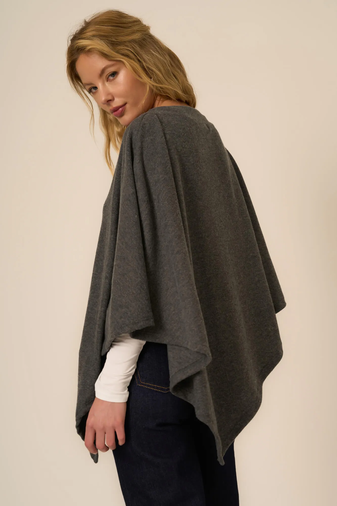 First Rodeo Brushed Poncho - Charcoal