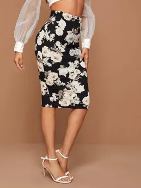 Floral Print Pencil Skirt