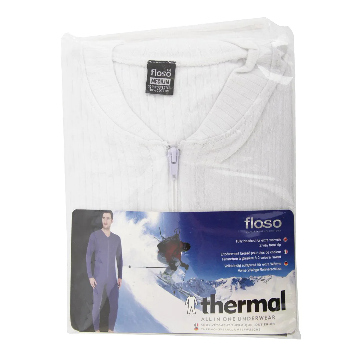 FLOSO Mens Thermal Underwear All In One Union Suit With Rear Flap (Standard Range)